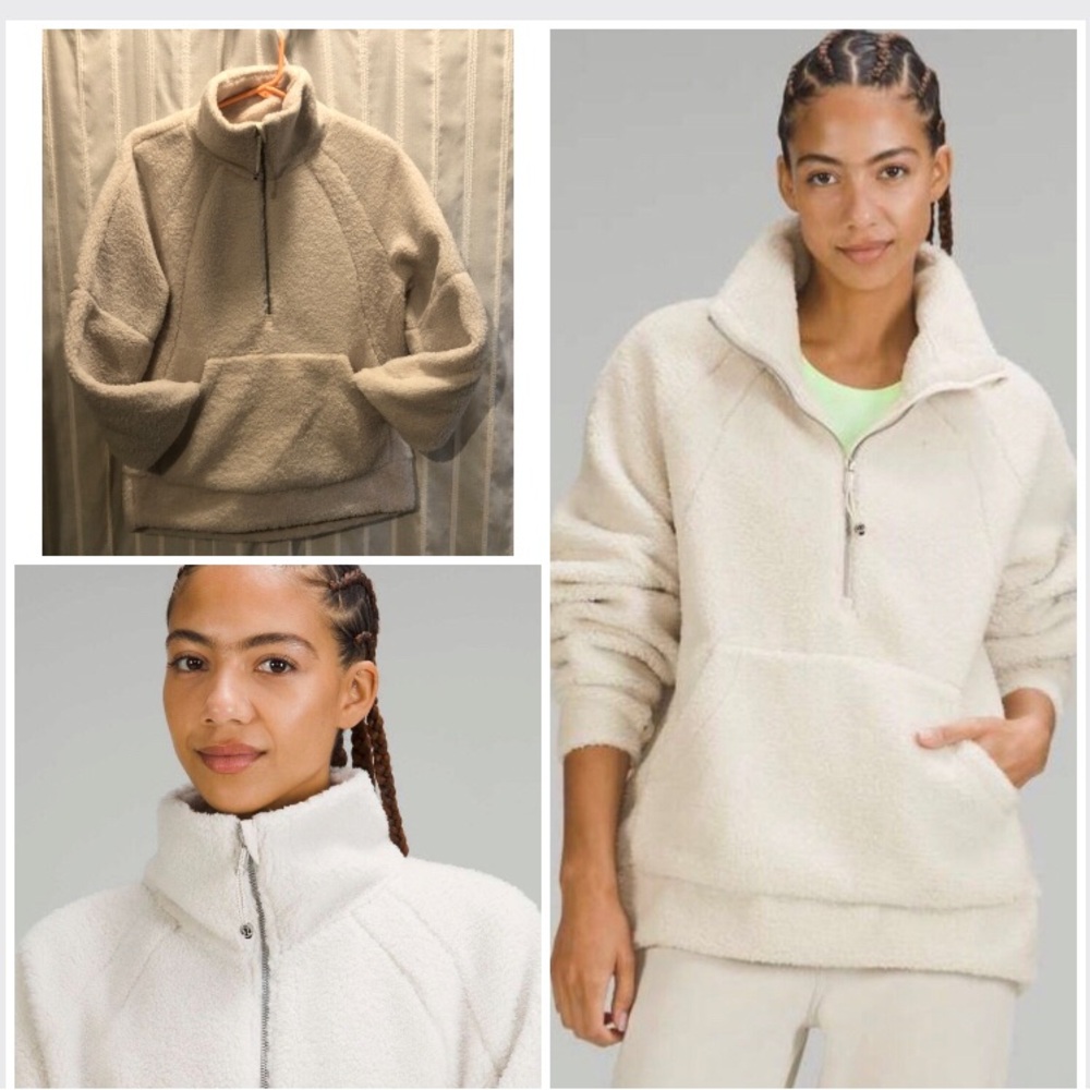 Lululemon Scuba Sherpa Fleece Funnel Neck Half-Zip *Long White Opal XS/S Logo